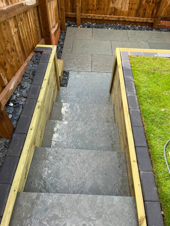 Stone garden steps between levels